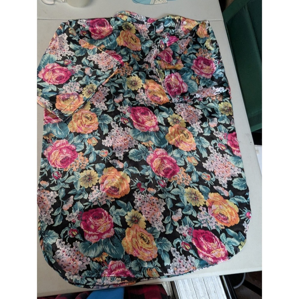 Vintage Kathryn Floral Satin Sleep Shirt Large Mumu Nightgown Long Sleeve Silky - Picture 9 of 12